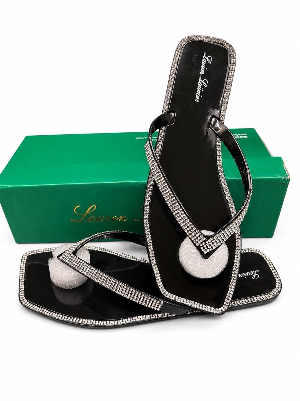 Lauren Lorraine Black Square Toe Thong Sandals 7.5 Minimalist Y2K NIB